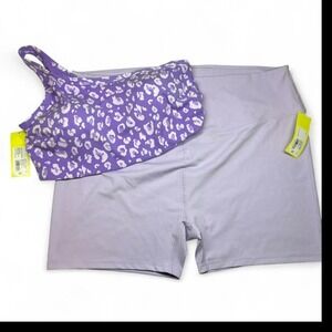 NWT 4X All in Motion Purple Matching Workout Set Leopard Animal Print Athleisure